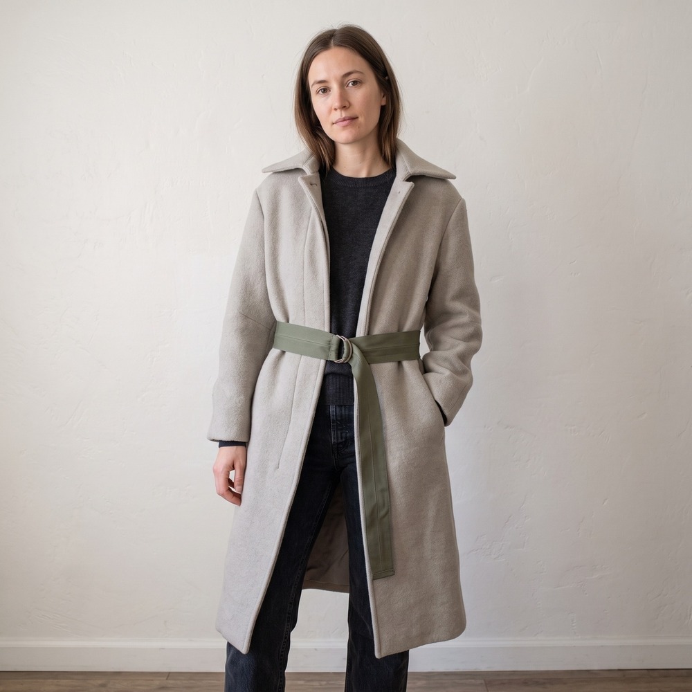 Vince Womens Coat XS Sage Green Belted Wool Alpaca Blend Minimalist Luxury
